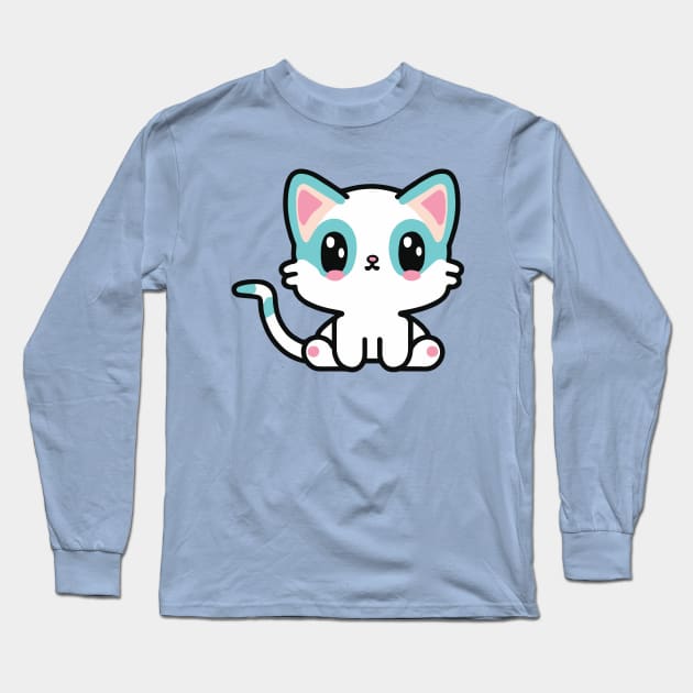 cute cat drawing Long Sleeve T-Shirt by Kawaii Bomb